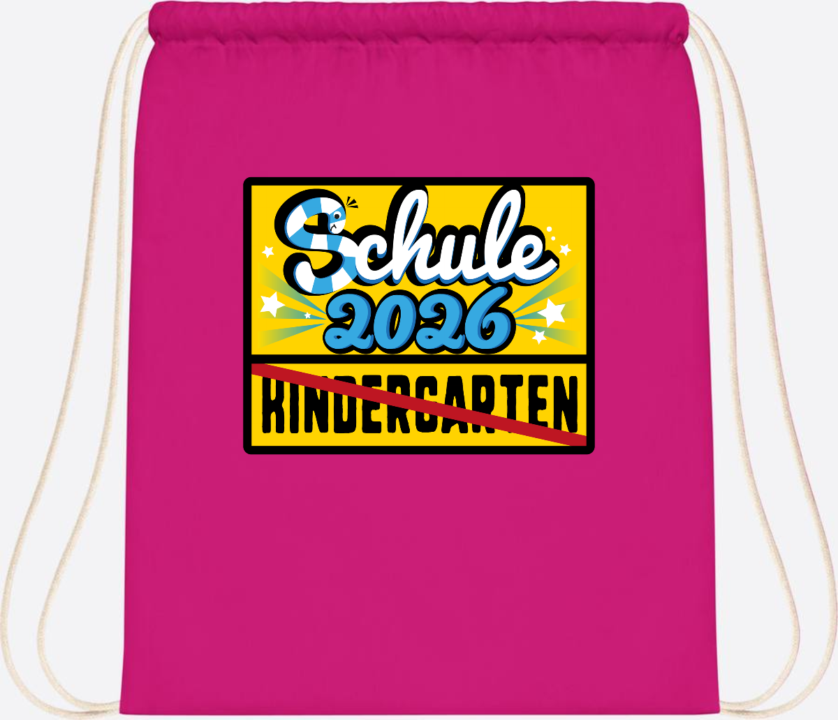 Turnbeutel Einschulung 2026 – Ortsschild mit Wunschname - Fuchsia