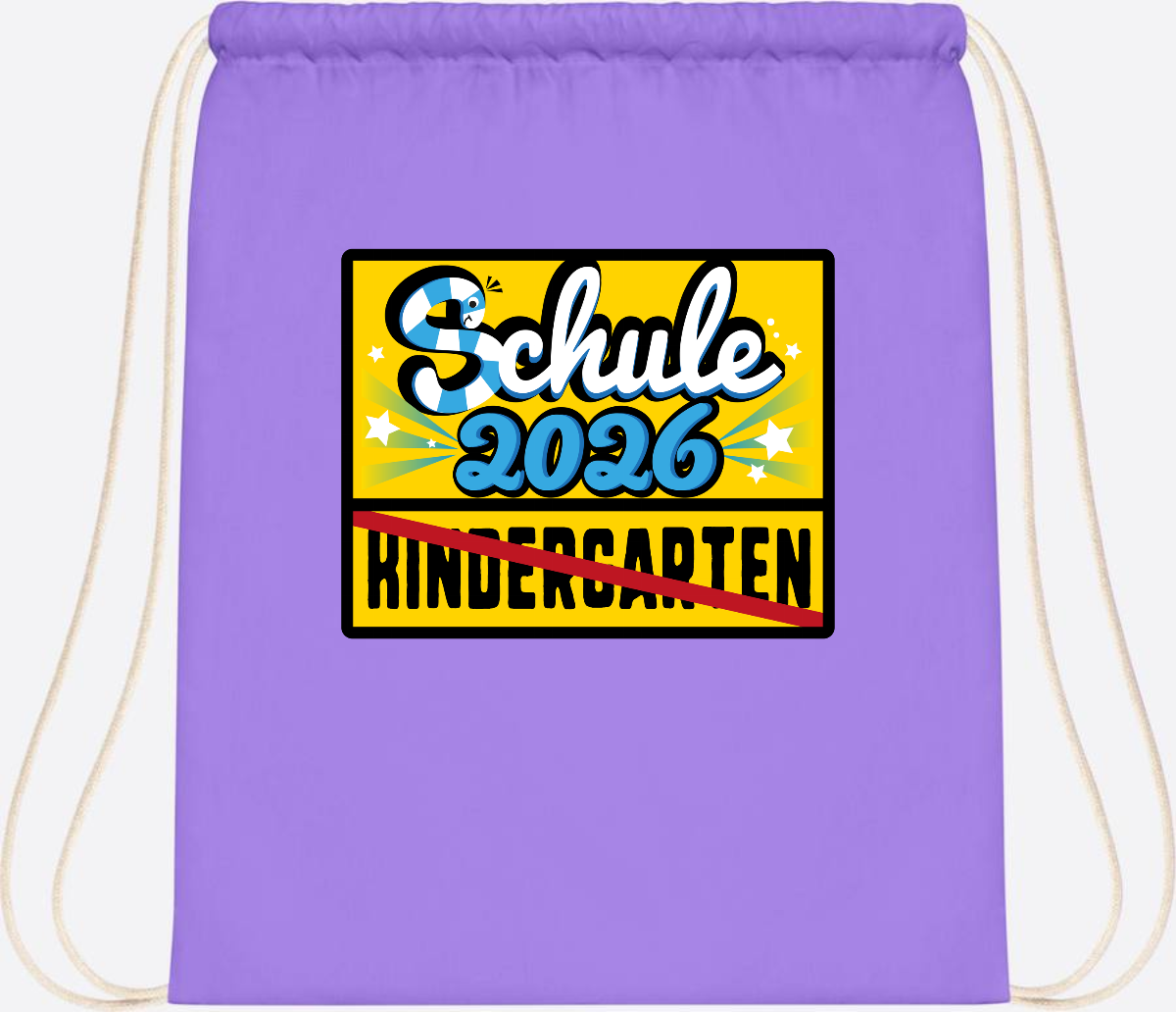 Turnbeutel Einschulung 2026 – Ortsschild mit Wunschname - Lavender/White