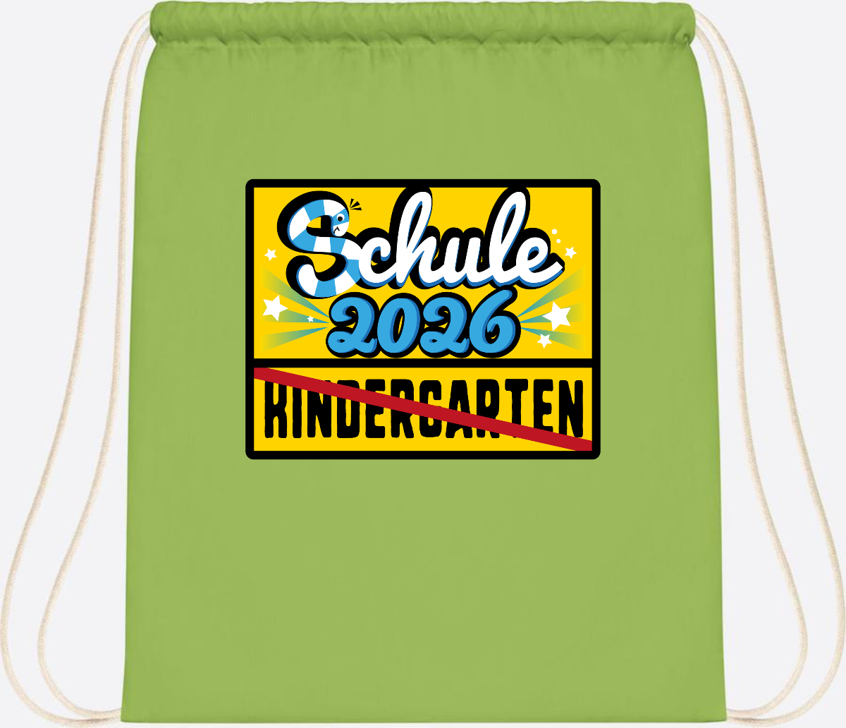 Turnbeutel Einschulung 2026 – Ortsschild mit Wunschname - Lime Green