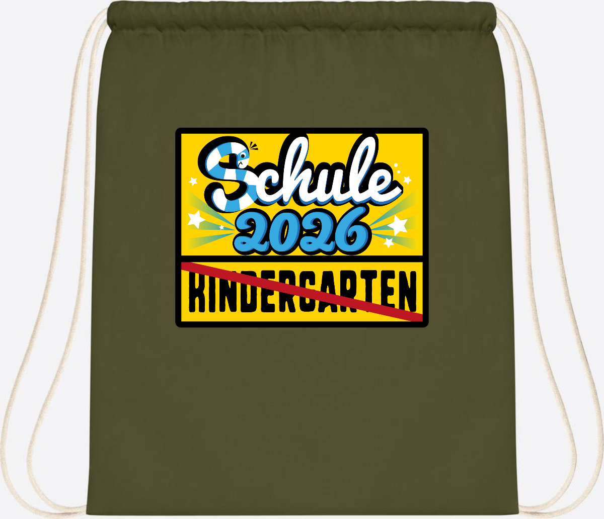 Turnbeutel Einschulung 2026 – Ortsschild mit Wunschname - Olive Green