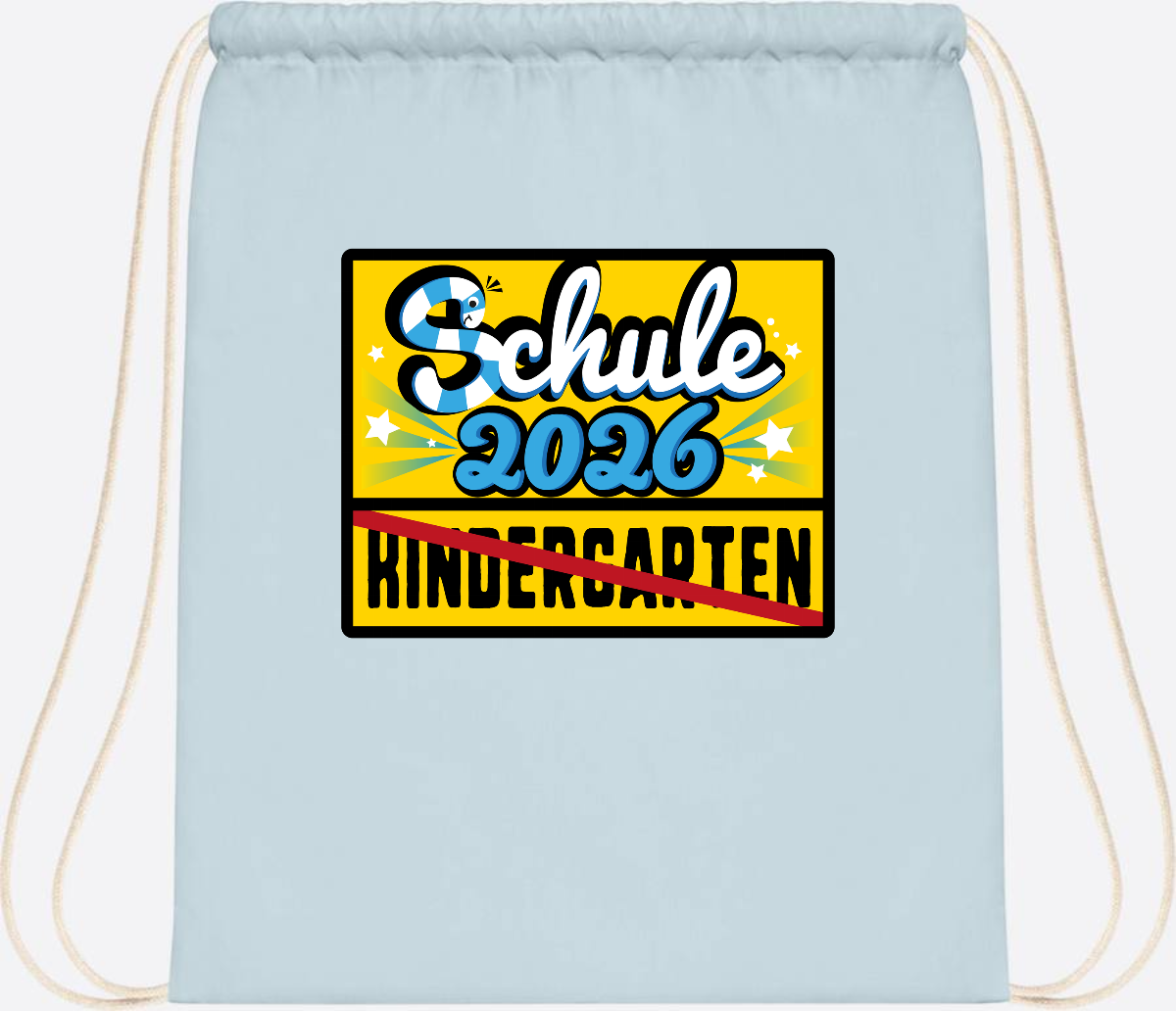 Turnbeutel Einschulung 2026 – Ortsschild mit Wunschname - Pastel Blue/White