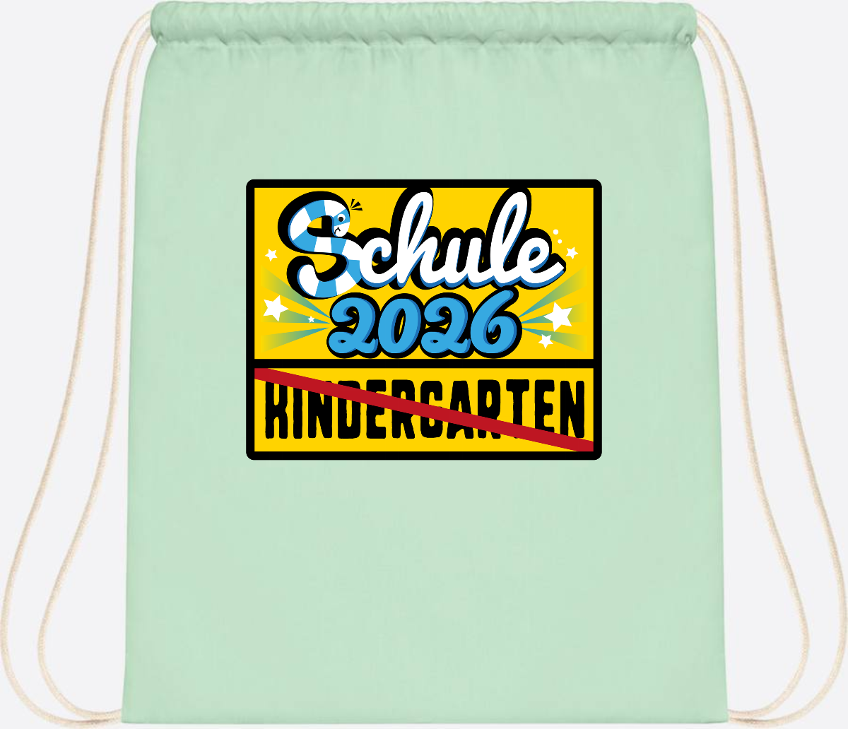 Turnbeutel Einschulung 2026 – Ortsschild mit Wunschname - Pastel Mint/White