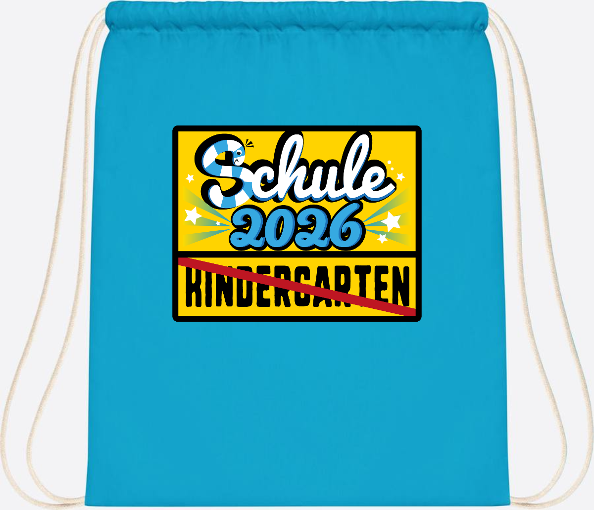 Turnbeutel Einschulung 2026 – Ortsschild mit Wunschname - Surf Blue