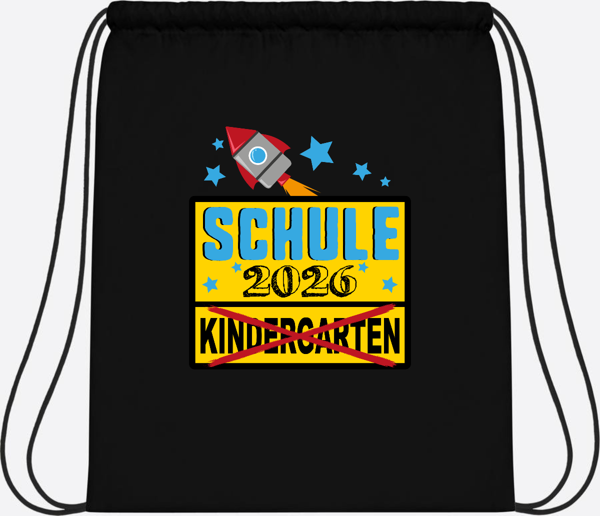 Turnbeutel Einschulung 2026 – Ortsschild Rakete mit Name - Black/Black