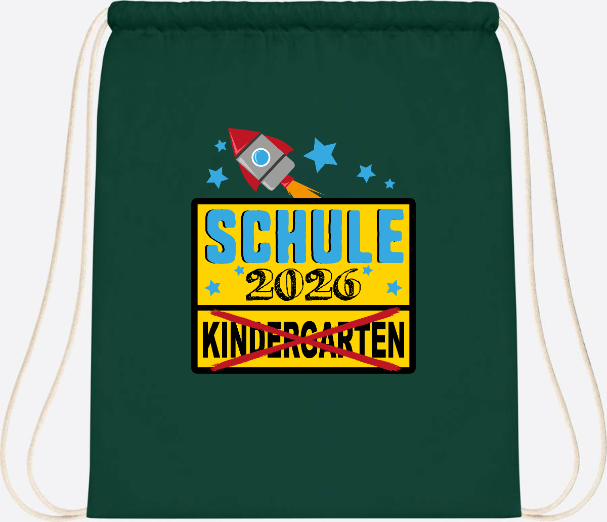 Turnbeutel Einschulung 2026 – Ortsschild Rakete mit Name - Bottle Green