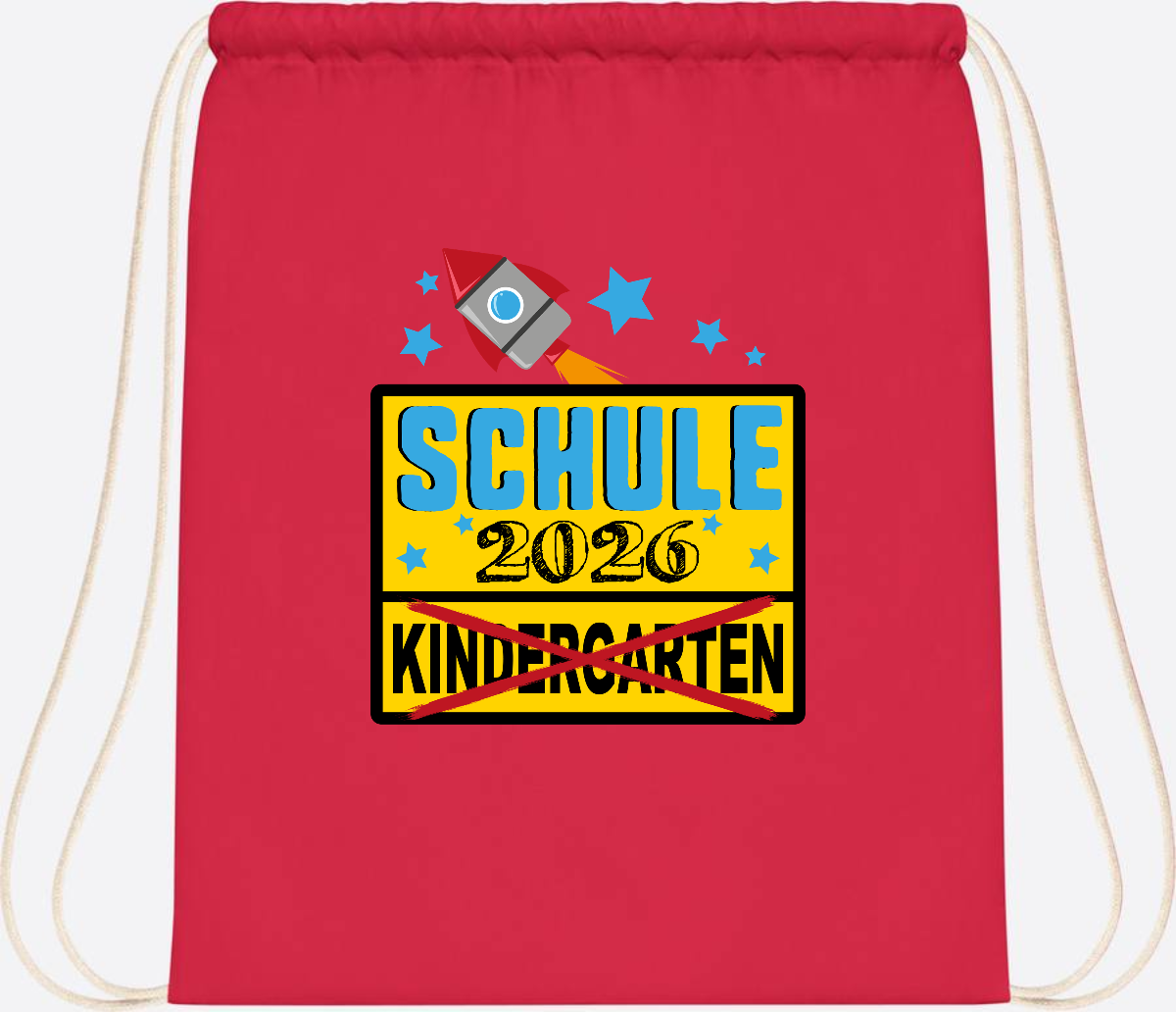 Turnbeutel Einschulung 2026 – Ortsschild Rakete mit Name - Bright Red