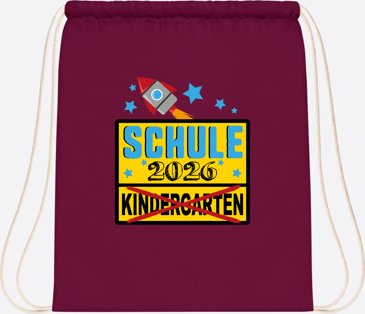 Turnbeutel Einschulung 2026 – Ortsschild Rakete mit Name - Burgundy