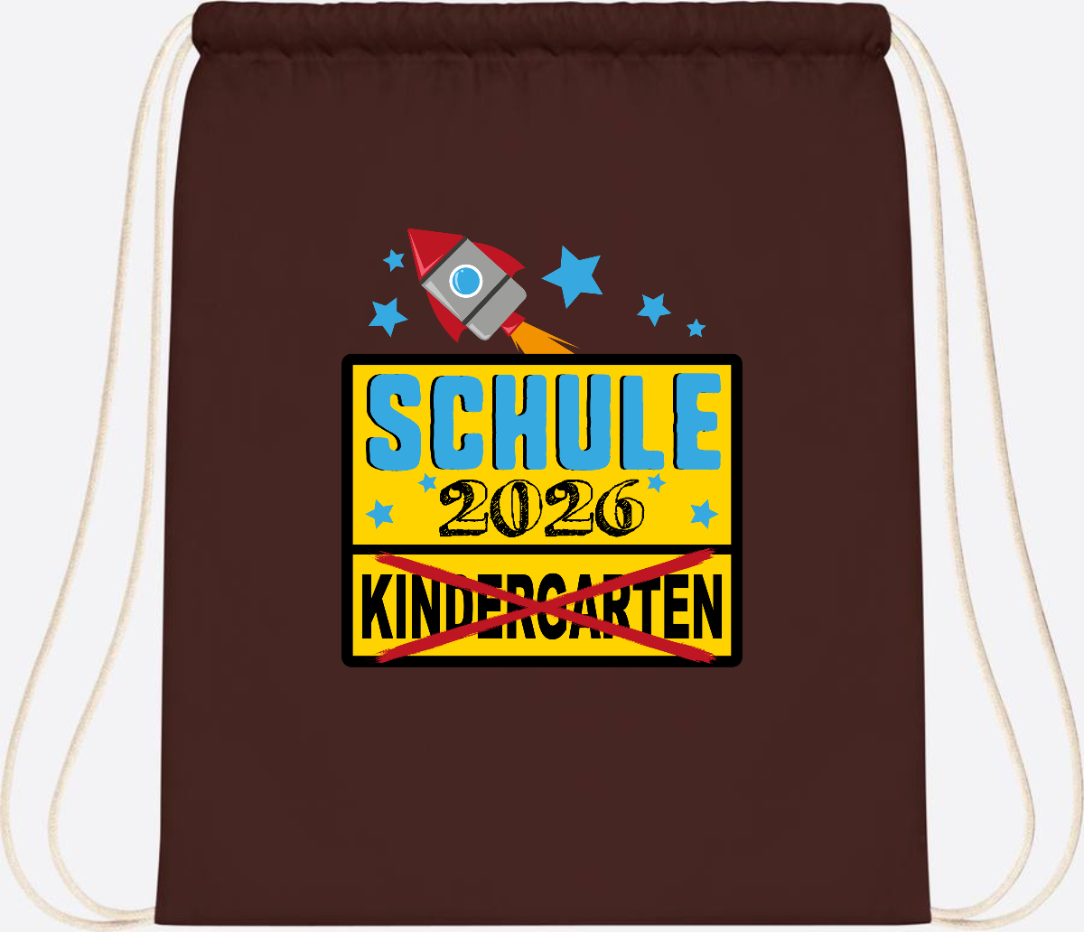 Turnbeutel Einschulung 2026 – Ortsschild Rakete mit Name - Chocolate