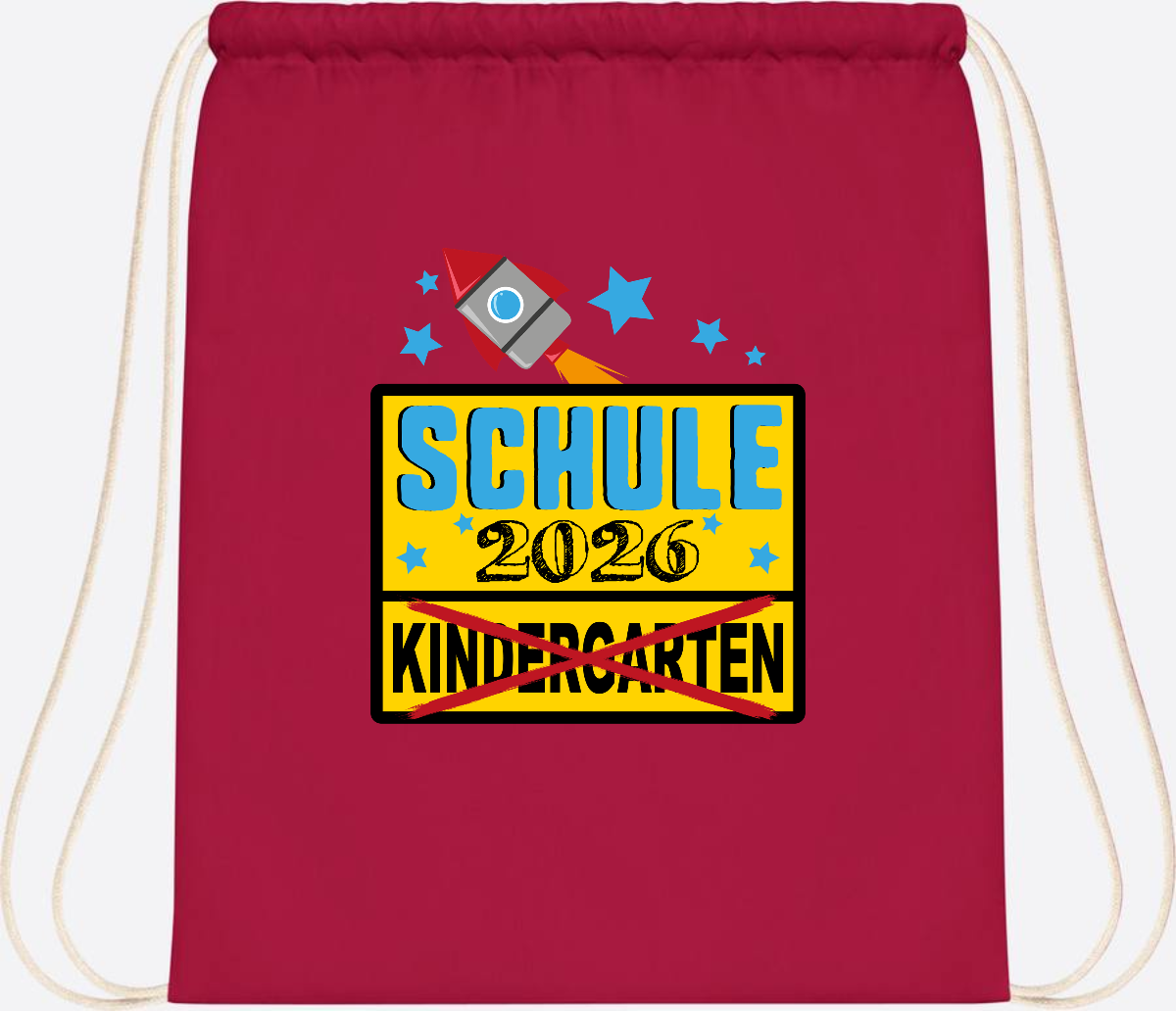 Turnbeutel Einschulung 2026 – Ortsschild Rakete mit Name - Classic Red