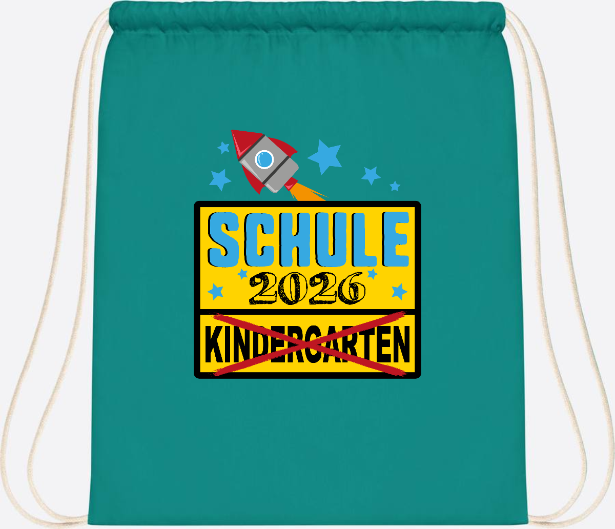 Turnbeutel Einschulung 2026 – Ortsschild Rakete mit Name - Emerald