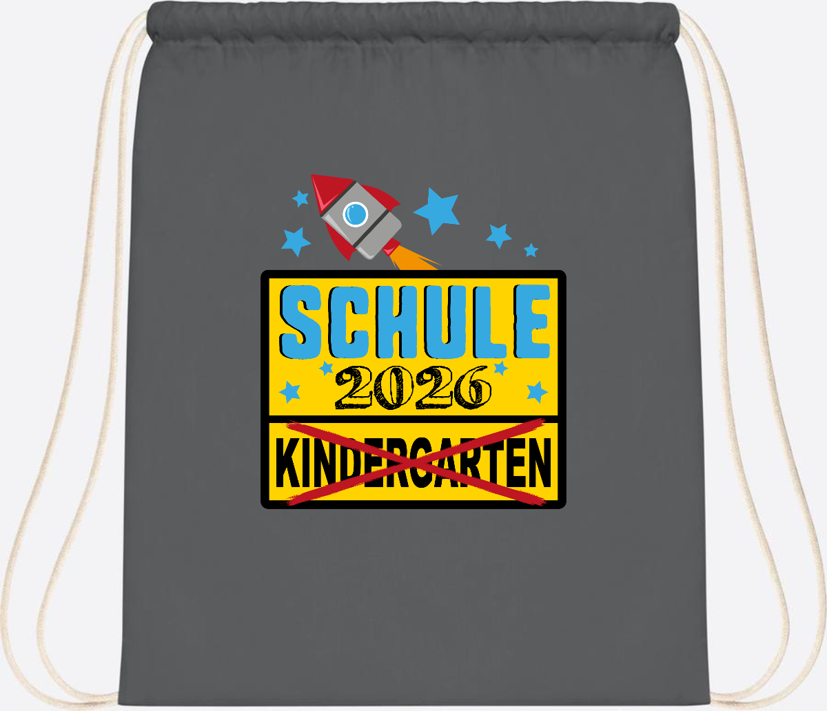Turnbeutel Einschulung 2026 – Ortsschild Rakete mit Name - Graphite Grey