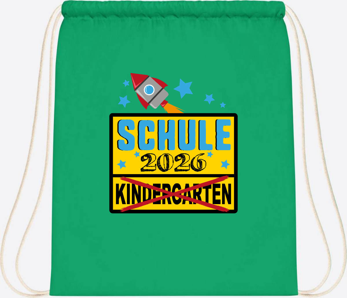 Turnbeutel Einschulung 2026 – Ortsschild Rakete mit Name - Kelly Green
