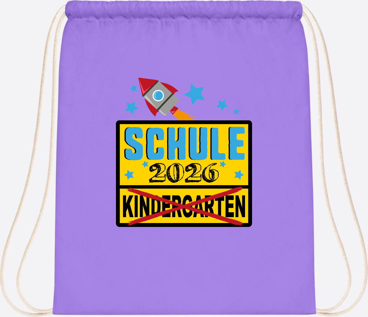 Turnbeutel Einschulung 2026 – Ortsschild Rakete mit Name - Lavender/White