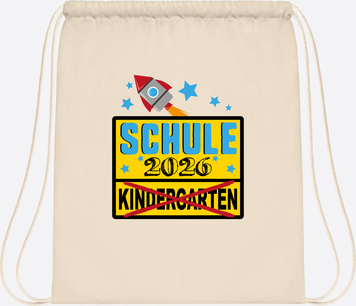 Turnbeutel Einschulung 2026 – Ortsschild Rakete mit Name - Natural