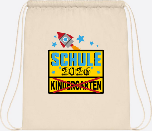 Turnbeutel Einschulung 2026 – Ortsschild Rakete mit Name - Natural