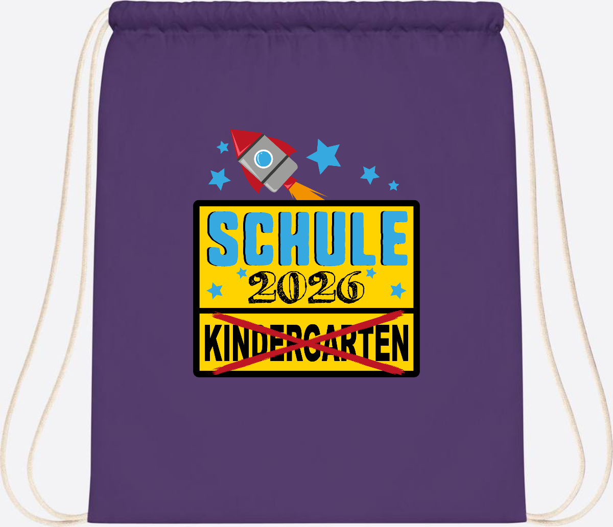 Turnbeutel Einschulung 2026 – Ortsschild Rakete mit Name - Purple