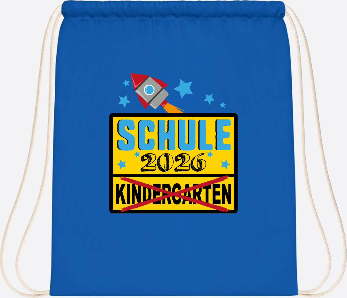 Turnbeutel Einschulung 2026 – Ortsschild Rakete mit Name - Sapphire Blue