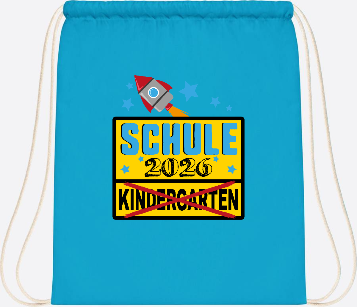 Turnbeutel Einschulung 2026 – Ortsschild Rakete mit Name - Surf Blue