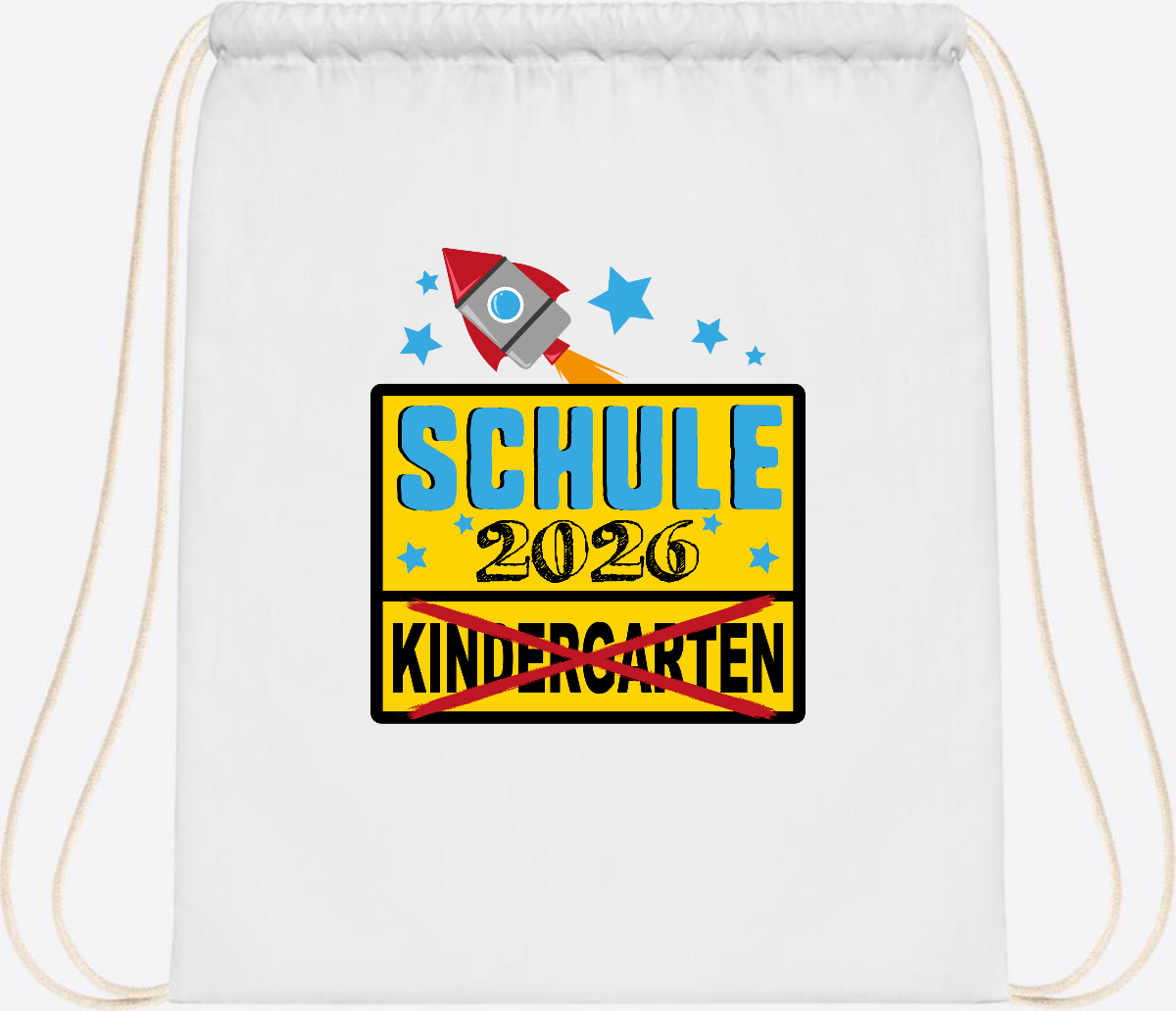 Turnbeutel Einschulung 2026 – Ortsschild Rakete mit Name - White