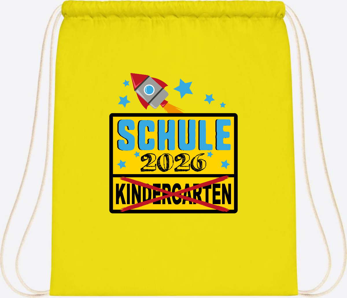 Turnbeutel Einschulung 2026 – Ortsschild Rakete mit Name - Yellow