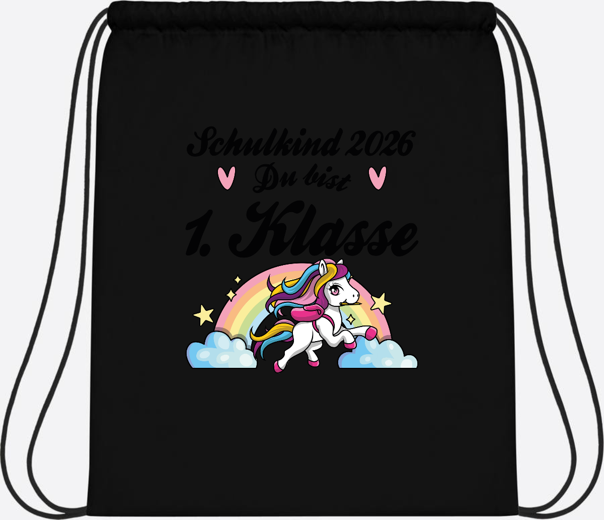 Turnbeutel Einschulung 2026 - Pferd: Du bist erstklassig - Black/Black