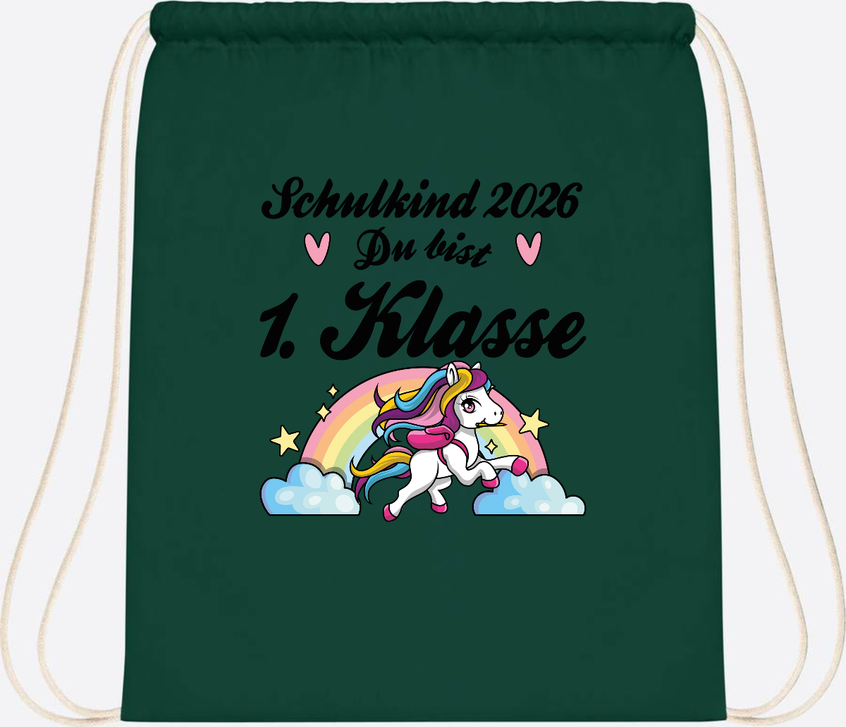 Turnbeutel Einschulung 2026 - Pferd: Du bist erstklassig - Bottle Green