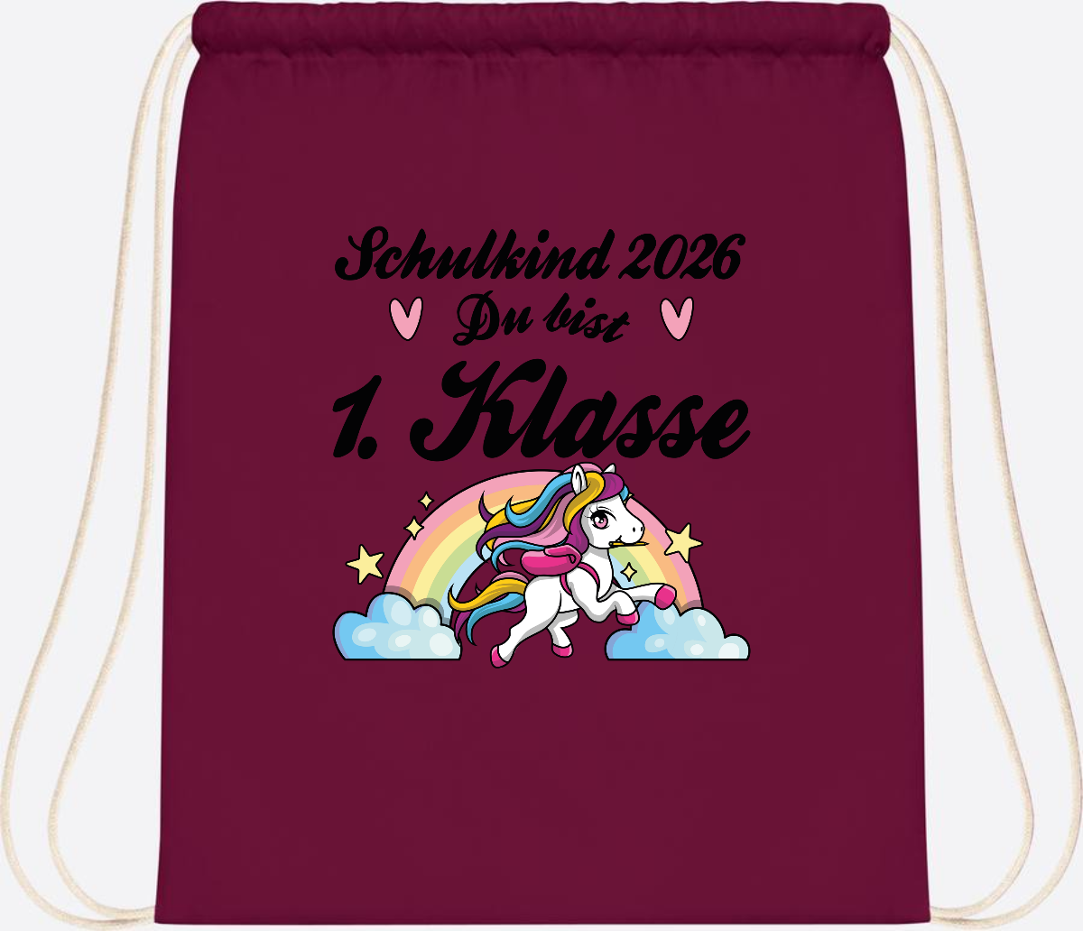 Turnbeutel Einschulung 2026 - Pferd: Du bist erstklassig - Burgundy