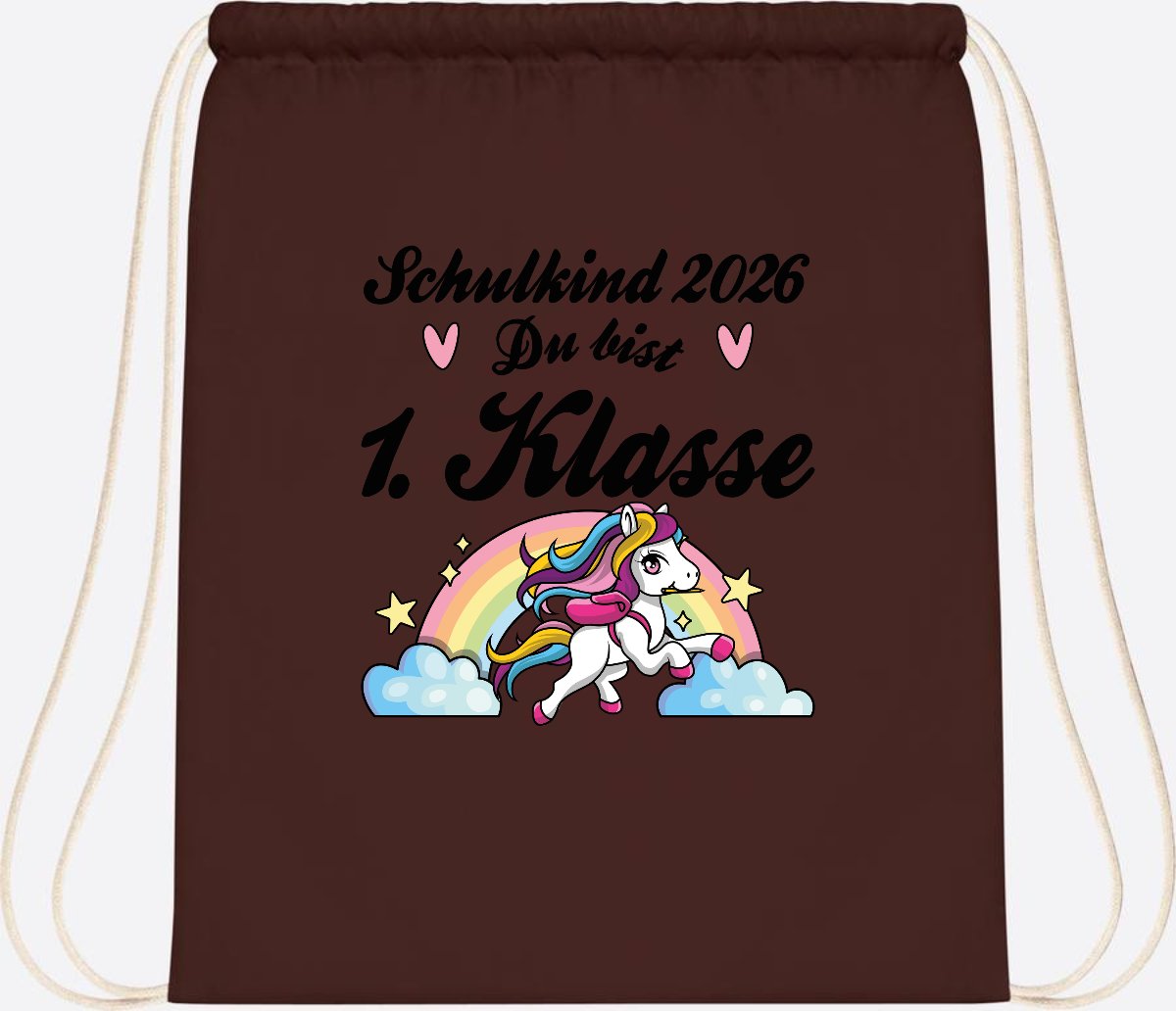 Turnbeutel Einschulung 2026 - Pferd: Du bist erstklassig - Chocolate