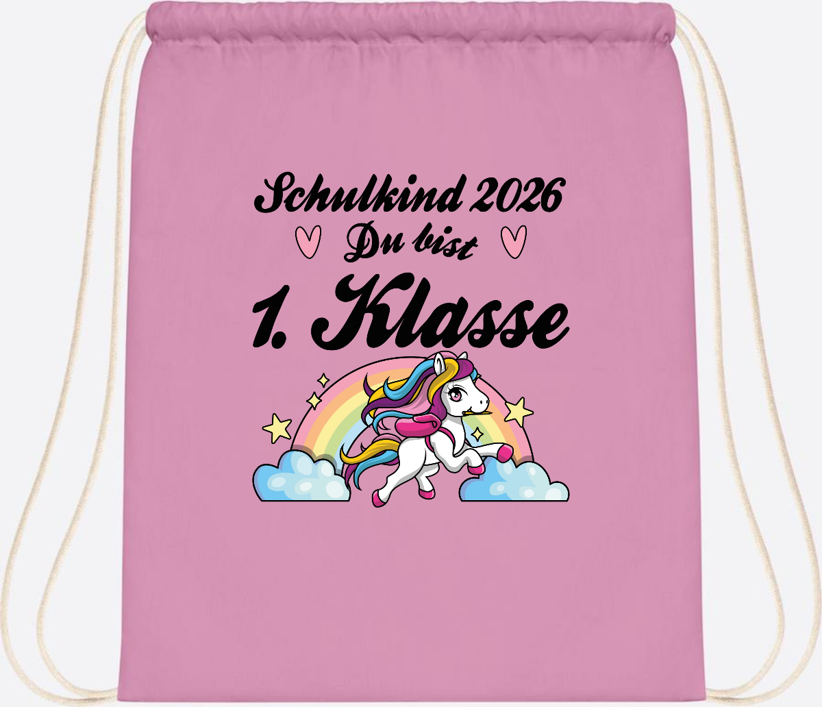 Turnbeutel Einschulung 2026 - Pferd: Du bist erstklassig - Classic Pink/White