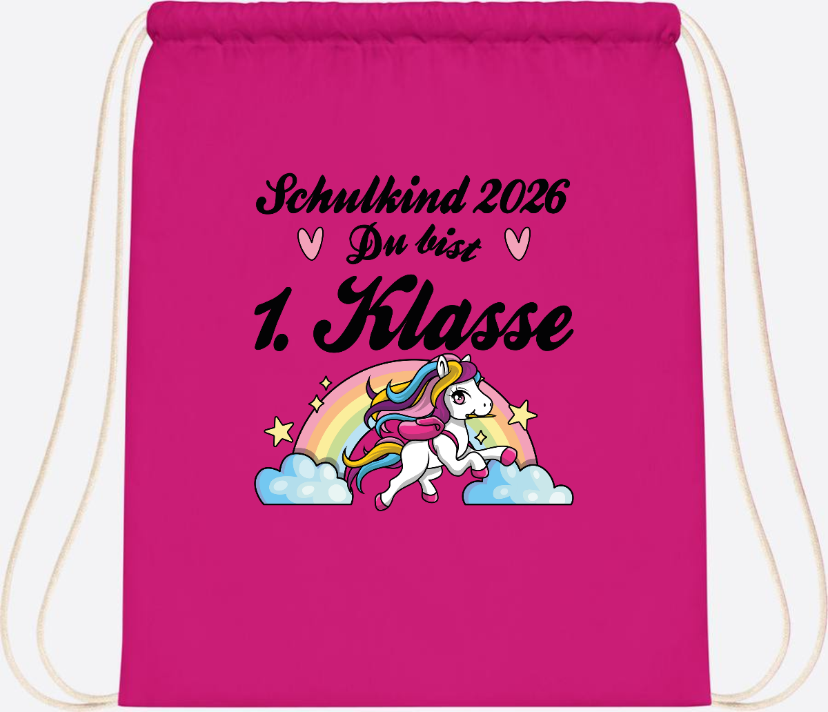 Turnbeutel Einschulung 2026 - Pferd: Du bist erstklassig - Fuchsia