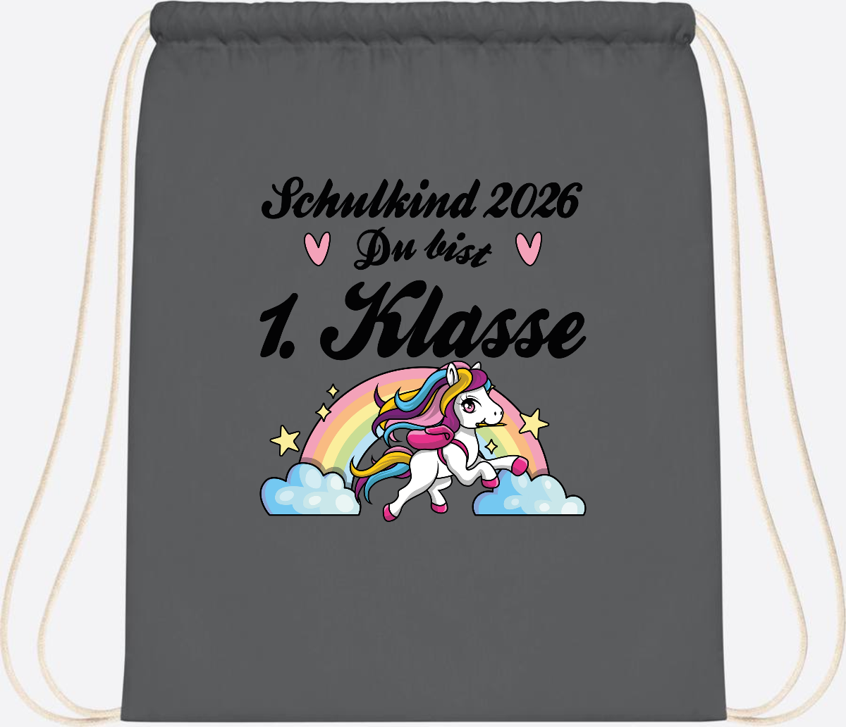 Turnbeutel Einschulung 2026 - Pferd: Du bist erstklassig - Graphite Grey