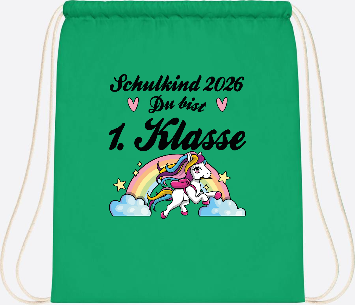 Turnbeutel Einschulung 2026 - Pferd: Du bist erstklassig - Kelly Green
