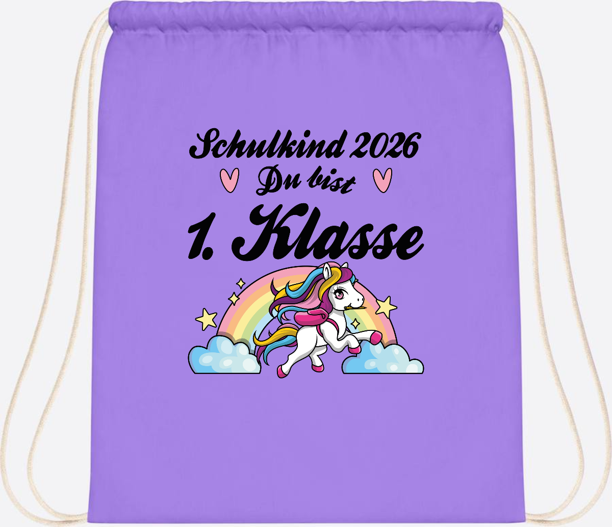 Turnbeutel Einschulung 2026 - Pferd: Du bist erstklassig - Lavender/White