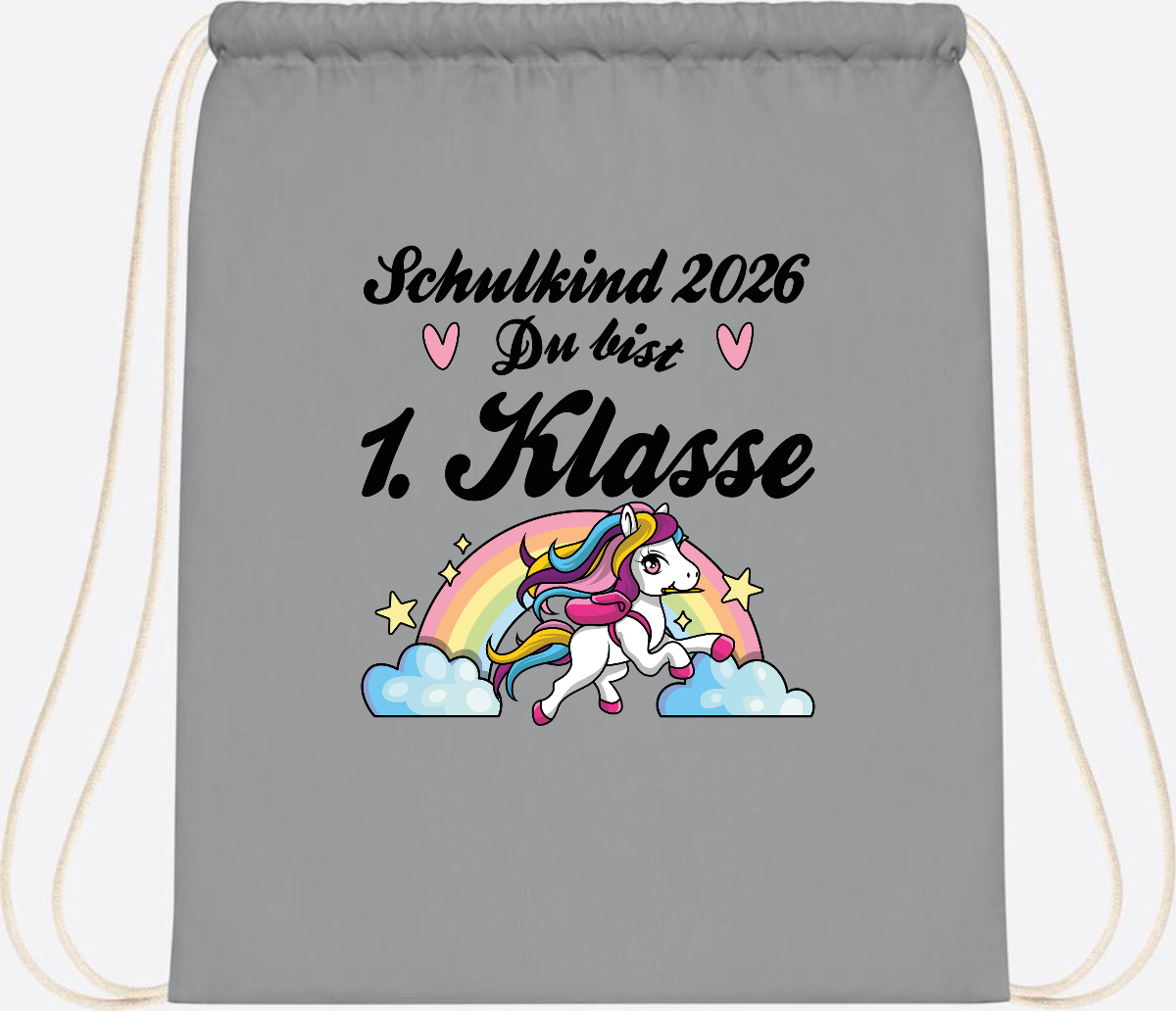 Turnbeutel Einschulung 2026 - Pferd: Du bist erstklassig - Light Grey