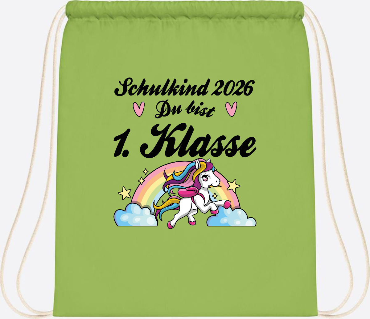 Turnbeutel Einschulung 2026 - Pferd: Du bist erstklassig - Lime Green