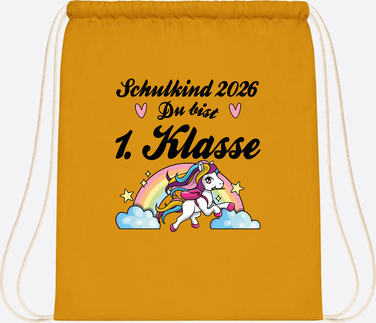 Turnbeutel Einschulung 2026 - Pferd: Du bist erstklassig - Mustard