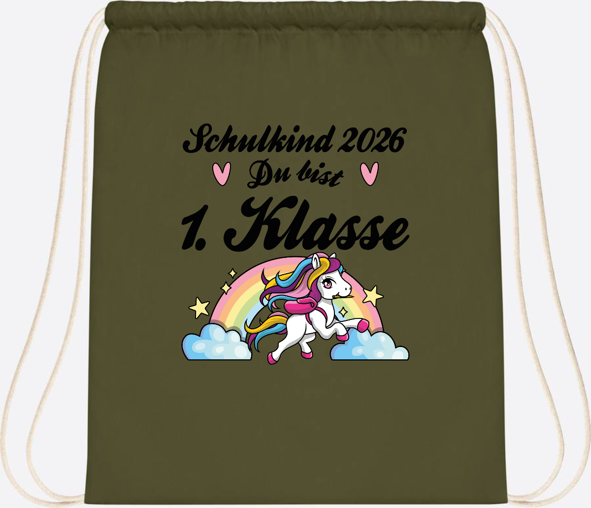 Turnbeutel Einschulung 2026 - Pferd: Du bist erstklassig - Olive Green