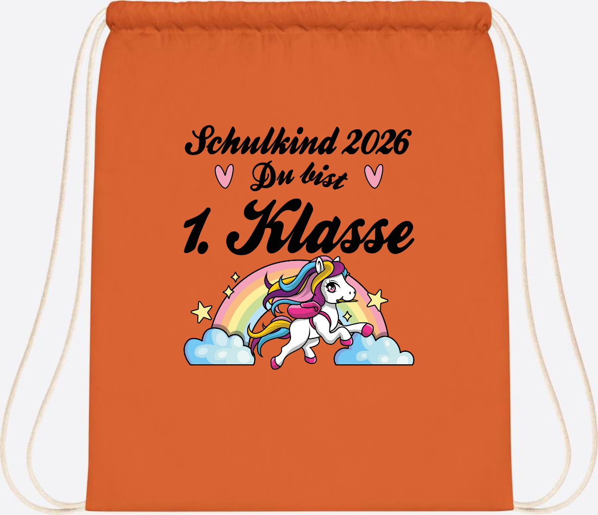 Turnbeutel Einschulung 2026 - Pferd: Du bist erstklassig - Orange