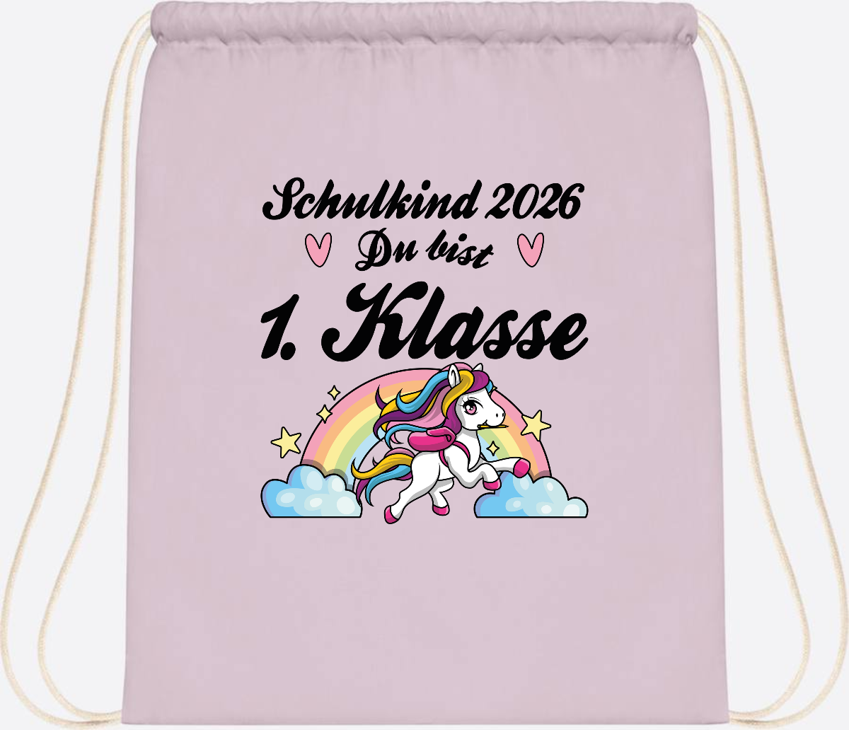 Turnbeutel Einschulung 2026 - Pferd: Du bist erstklassig - Pastel Pink/White