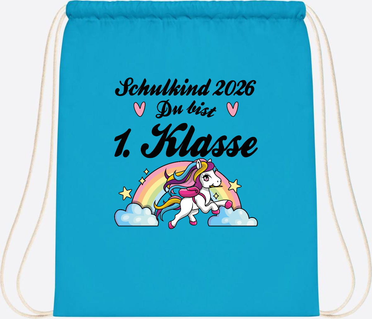 Turnbeutel Einschulung 2026 - Pferd: Du bist erstklassig - Surf Blue