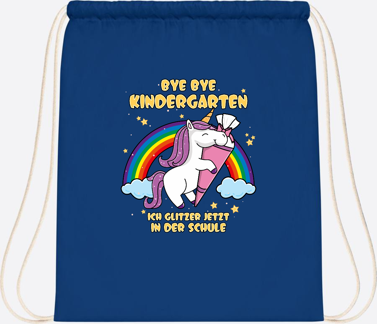 Turnbeutel Einschulung: Bye Bye Kindergarten Einhorn mit Name - Bright Royal