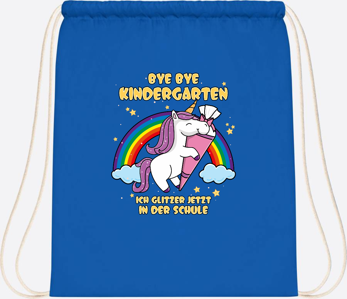Turnbeutel Einschulung: Bye Bye Kindergarten Einhorn mit Name - Sapphire Blue