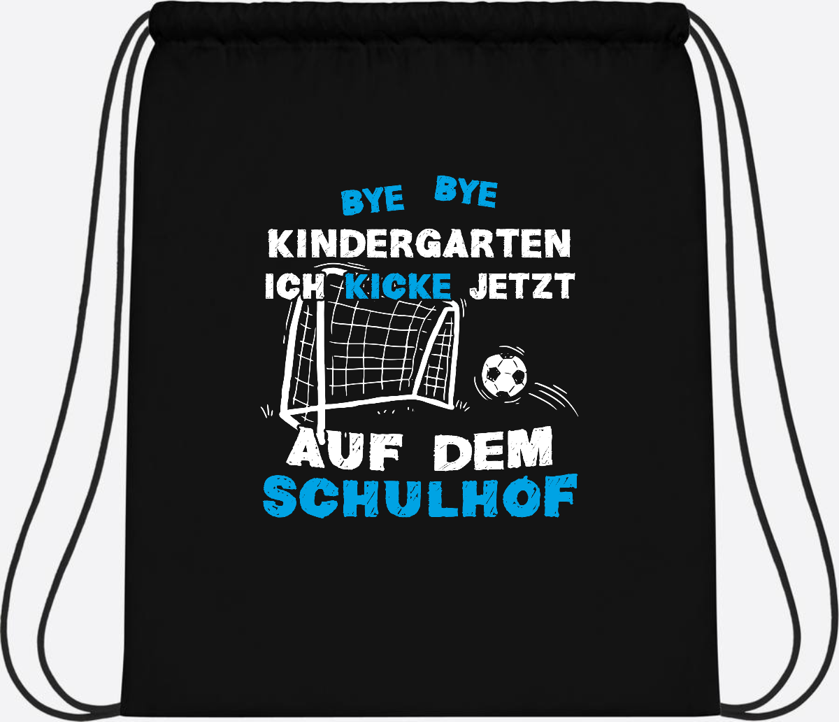 Turnbeutel Einschulung: Bye Bye Kindergarten Fußball - Black/Black