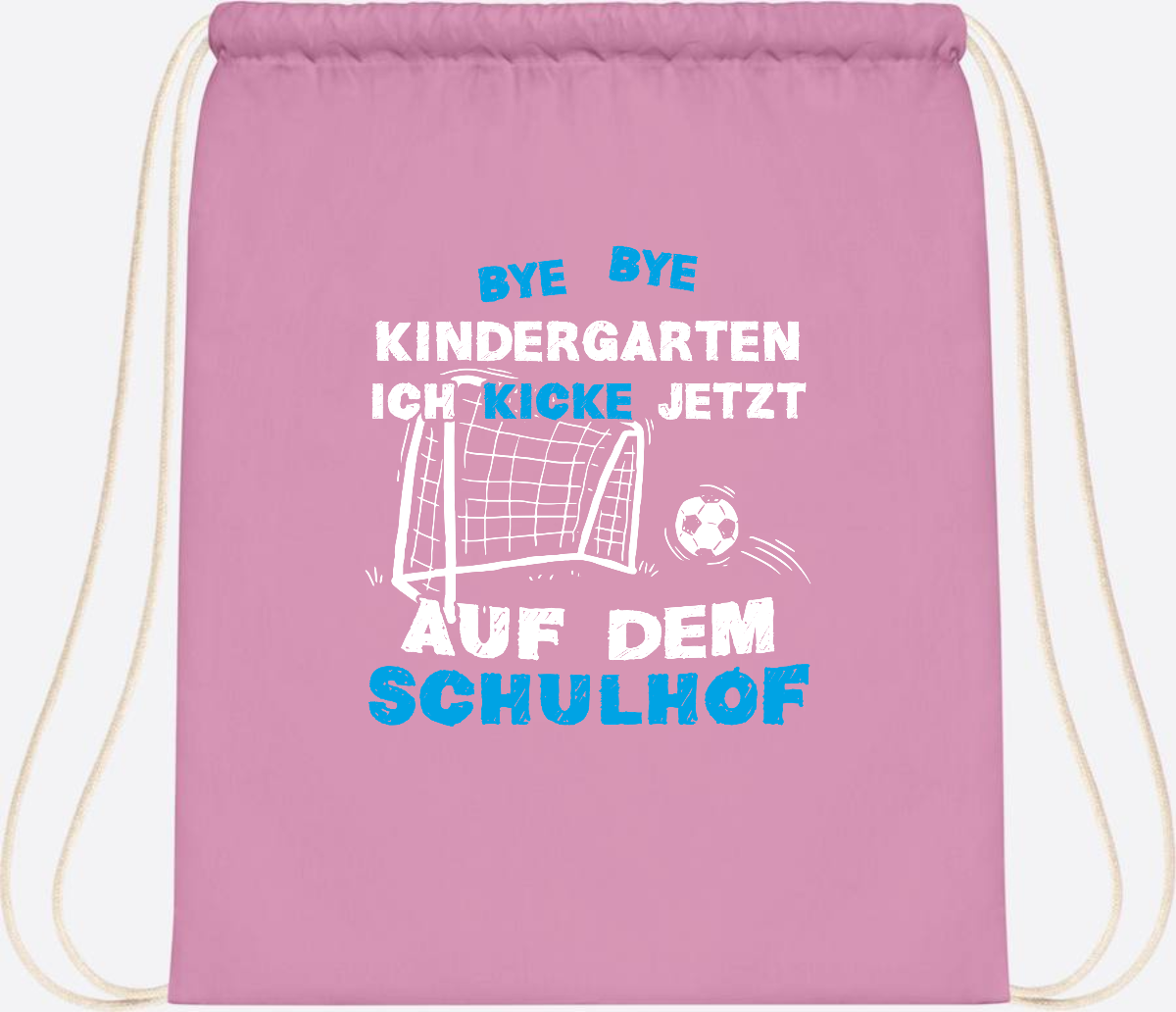 Turnbeutel Einschulung: Bye Bye Kindergarten Fußball - Classic Pink/White