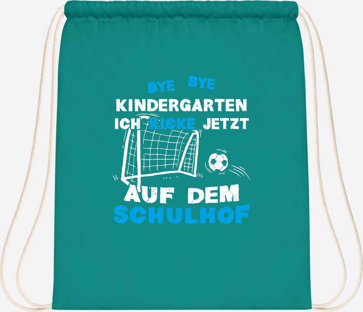 Turnbeutel Einschulung: Bye Bye Kindergarten Fußball - Emerald
