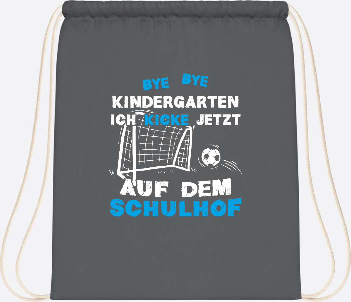 Turnbeutel Einschulung: Bye Bye Kindergarten Fußball - Graphite Grey