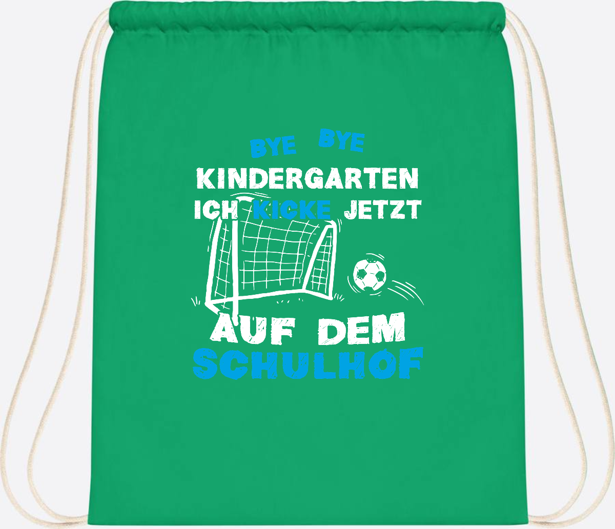 Turnbeutel Einschulung: Bye Bye Kindergarten Fußball - Kelly Green