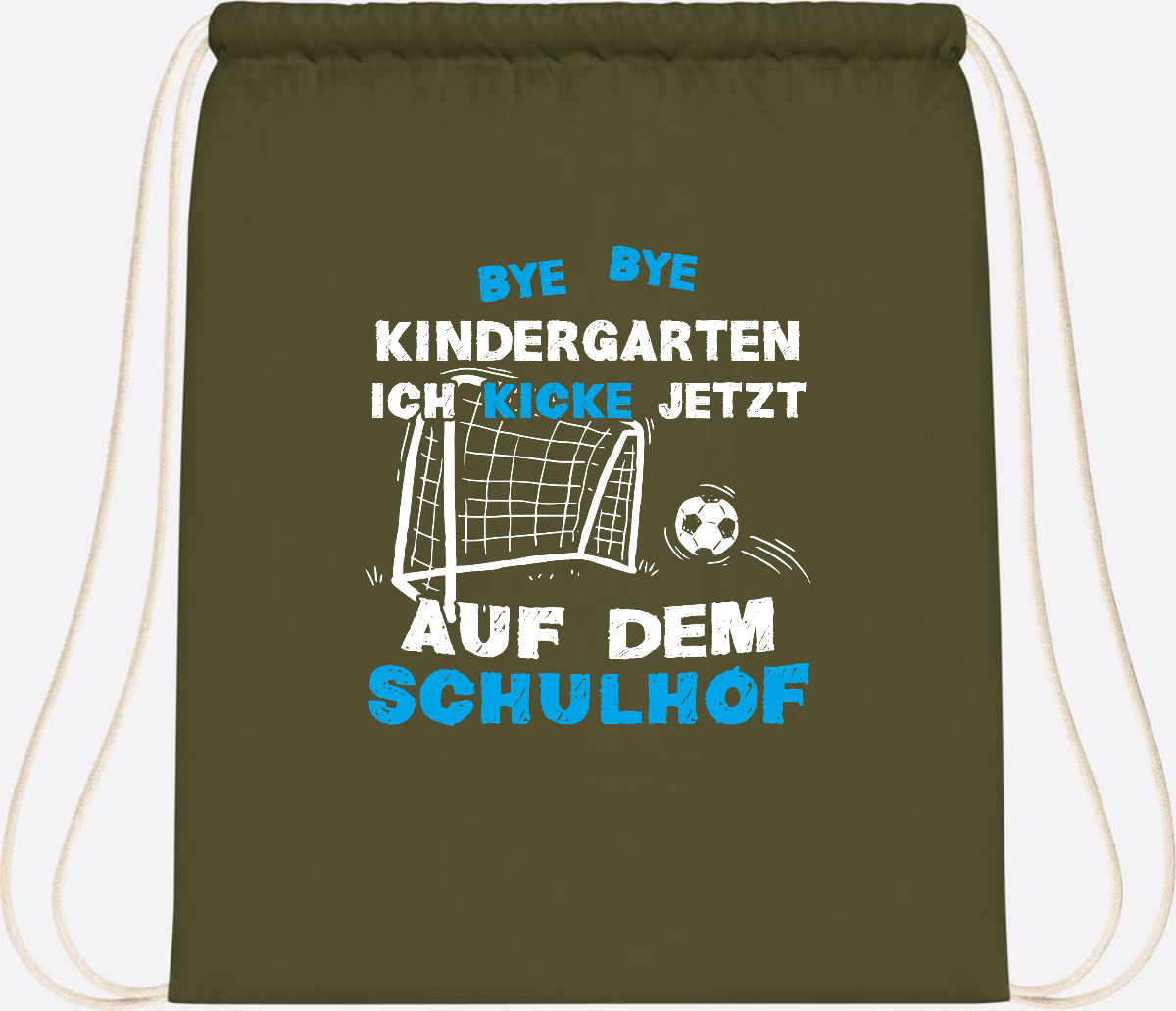 Turnbeutel Einschulung: Bye Bye Kindergarten Fußball - Olive Green