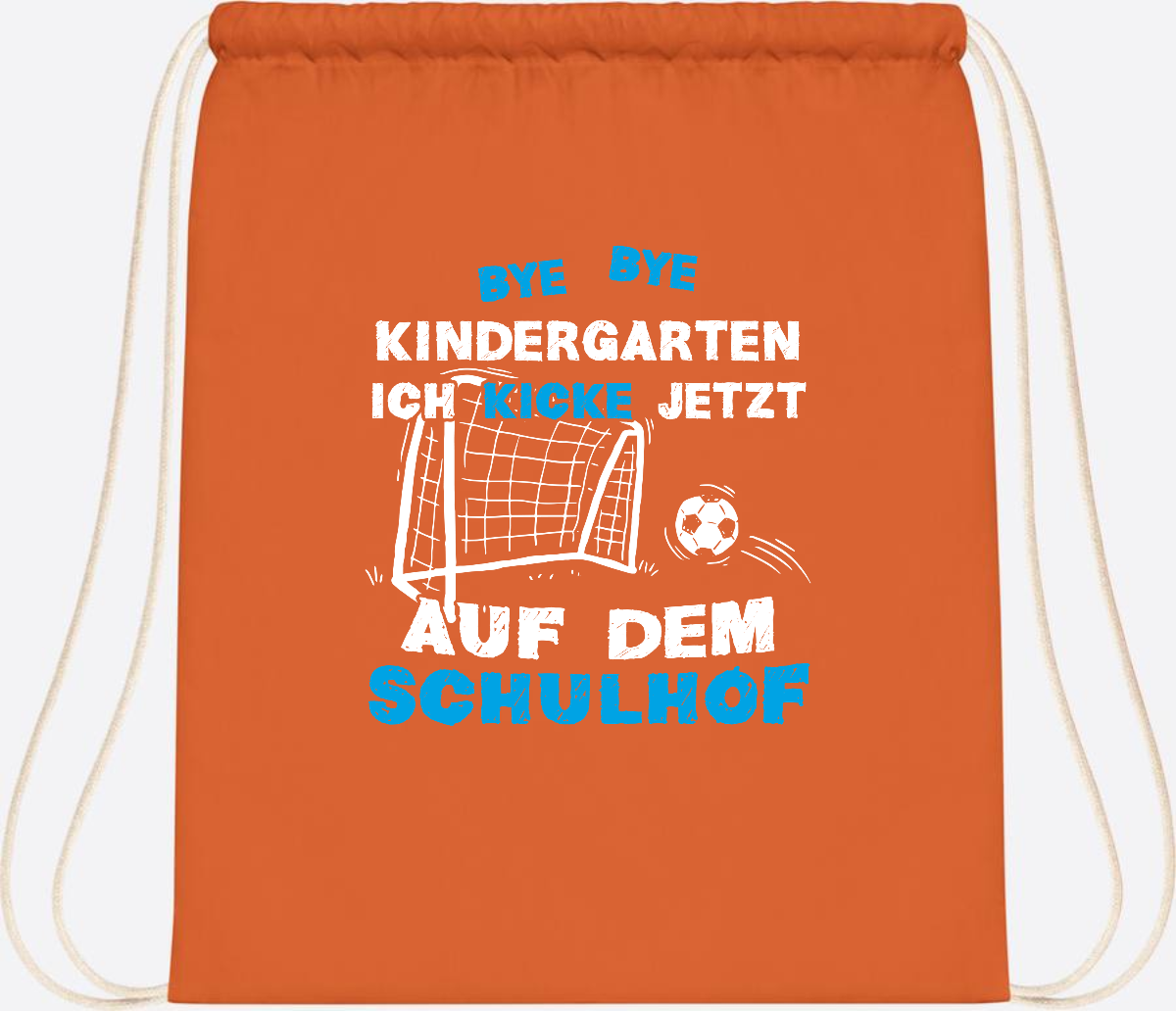 Turnbeutel Einschulung: Bye Bye Kindergarten Fußball - Orange