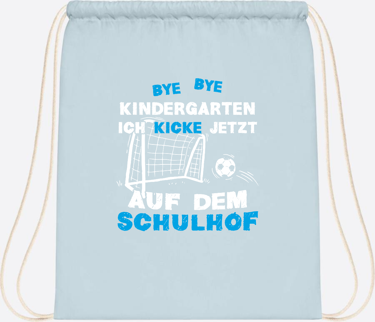 Turnbeutel Einschulung: Bye Bye Kindergarten Fußball - Pastel Blue/White
